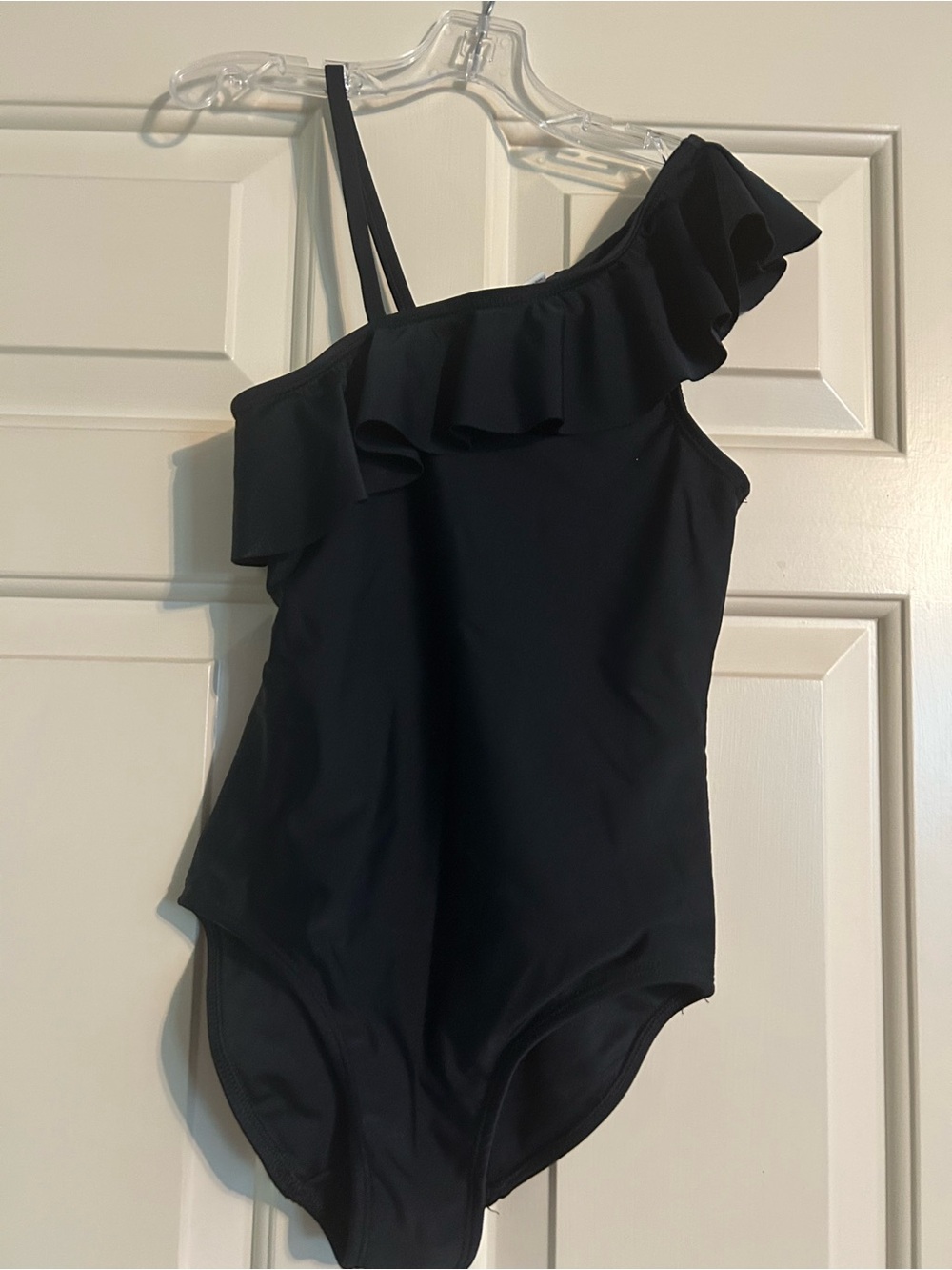Fabkids One-Shoulder Ruffle Black Swimsuit - Girls Large